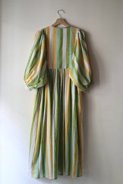 Balloon sleeve dress_ Pastel Stripe Yellow