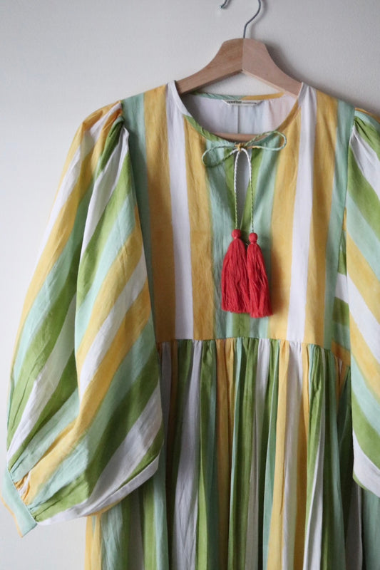 Balloon sleeve dress_ Pastel Stripe Yellow