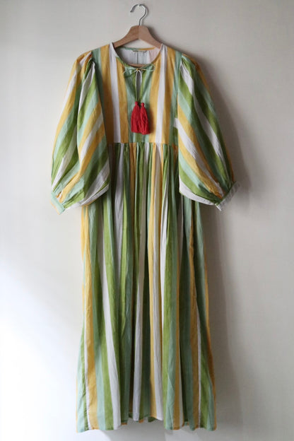 Balloon sleeve dress_ Pastel Stripe Yellow